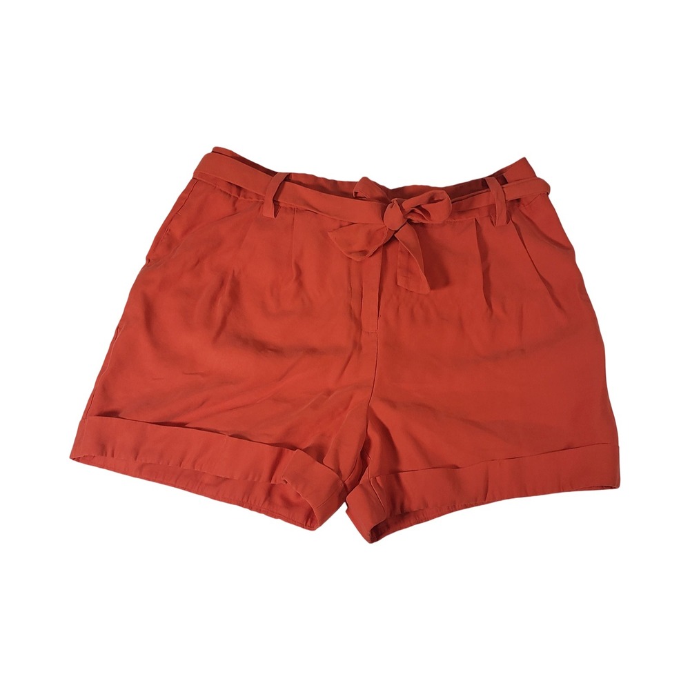 Worthington Burnt Orange Belted Dress Shorts High Rise Cuffed Pleated Size 14